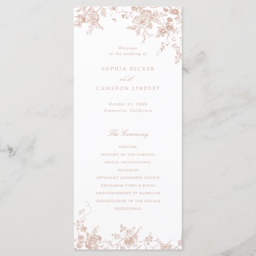 Elegant Floral Blush Pink Vintage Ornament Wedding Program