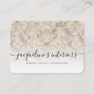 Elegant Floral Blush Pink Vintage Wood Damask Business Card