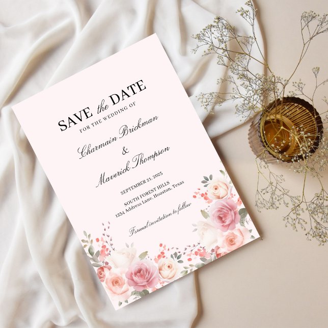 Elegant Floral Blush Pink Wedding Save The Date (Creator Uploaded)