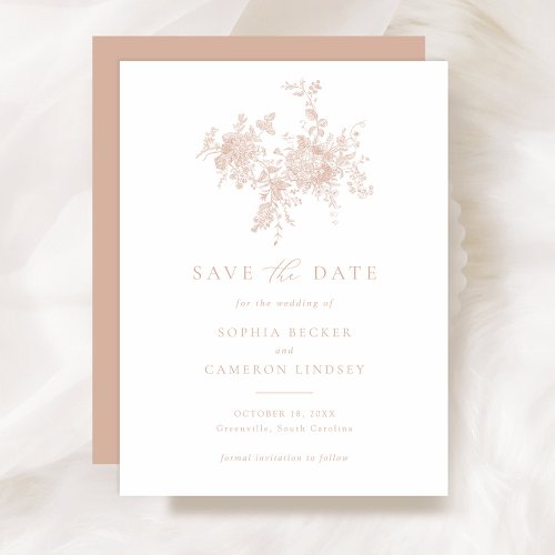 Elegant Floral Blush Pink Wedding Save the Date Invitation