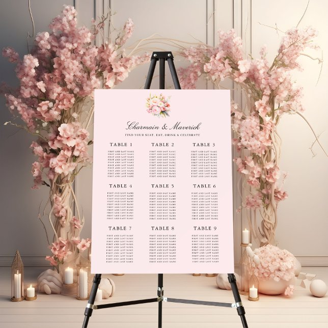 Elegant Floral Blush Pink Wedding Seating Chart  Foam Board (Creator Uploaded)