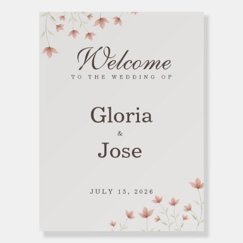 Elegant Floral Blush Pink Wedding Welcome Foam Board