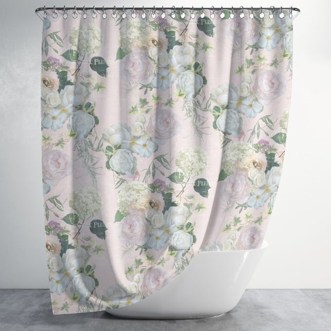 Elegant Floral Blush Pink White Peony n Greenery  Shower Curtain (Creator Uploaded)