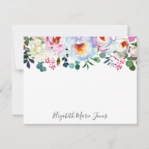 Elegant Floral Blush Pink White Watercolor Peony Note Card