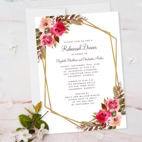 Elegant Floral Blush Purple Gold Rehearsal Dinner Invitation