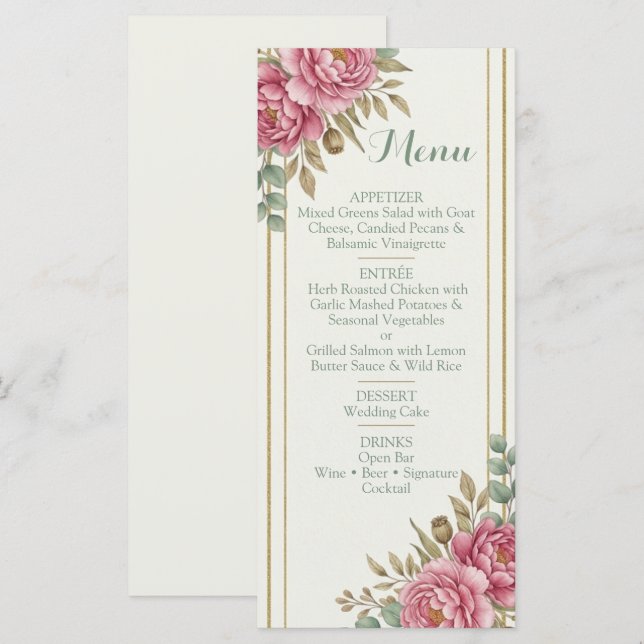 Elegant Floral Blush Rose Eucalyptus Wedding Menu (Front/Back)