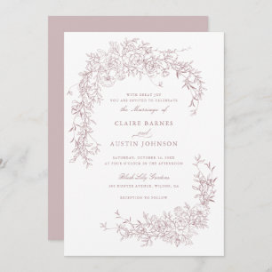 Elegant Floral Blush Roses Wedding Monogram  Invitation
