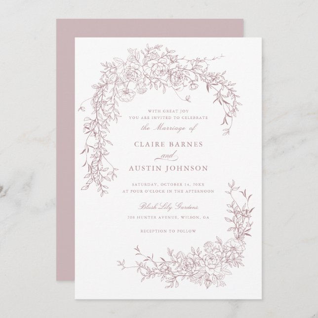 Elegant Floral Blush Roses Wedding Monogram  Invitation (Front/Back)