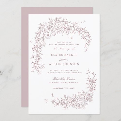 Elegant Floral Blush Roses Wedding Monogram  Invitation