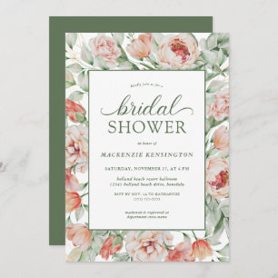 Elegant Floral Blush Sage Green Bridal Shower Invitation