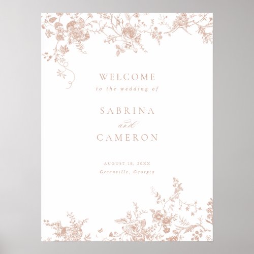 Elegant Floral Blush Vintage Wedding Welcome Sign