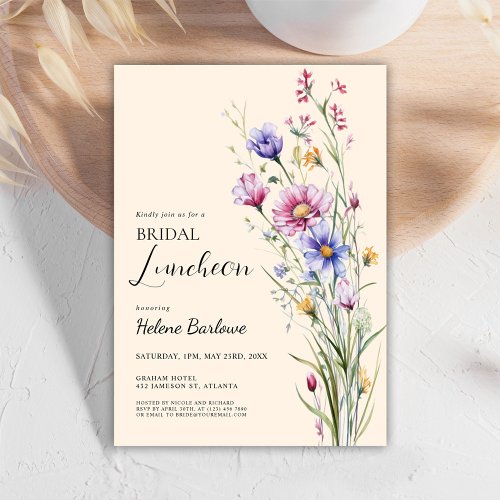 Elegant Floral Bohemian Wildflower Bridal Luncheon Invitation