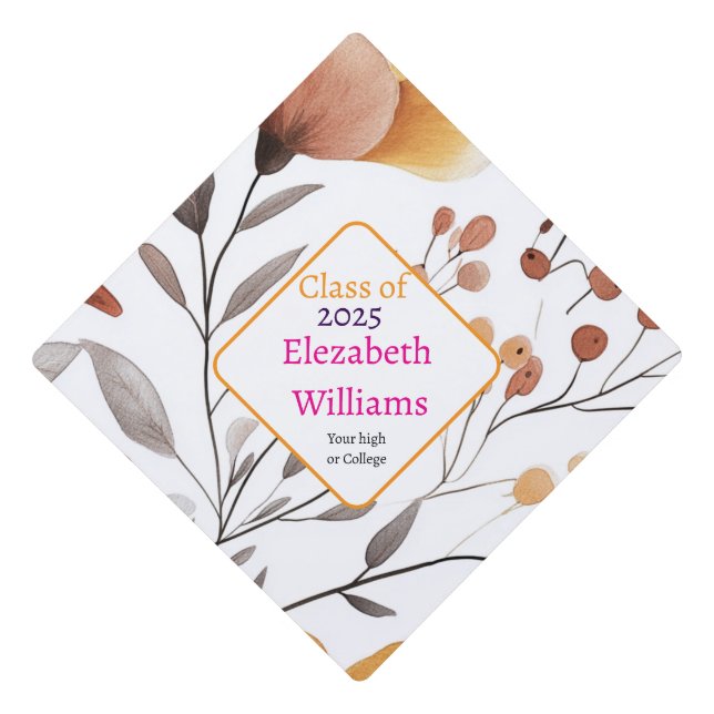 Elegant Floral Boho 2025 Graduation  Cap Topper (Front)