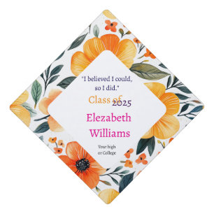 Elegant Floral Boho 2025 Graduation Cap Topper