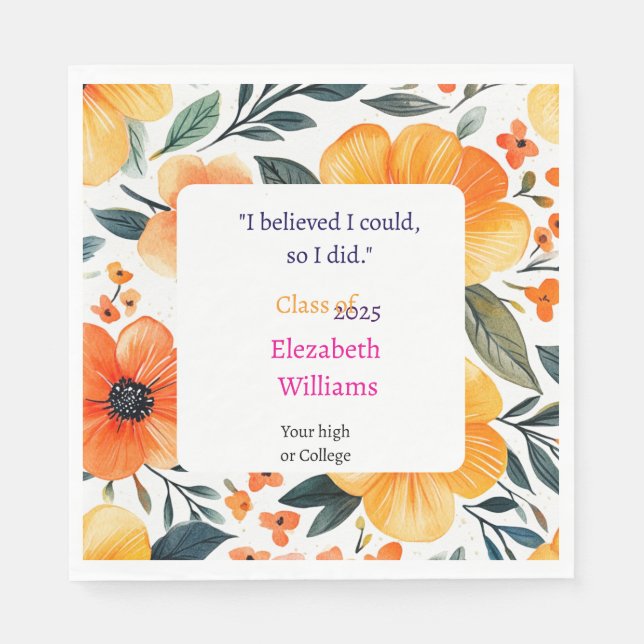 Elegant Floral Boho 2025 Graduation  Napkins (Front)