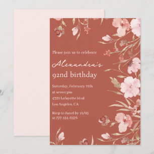 Elegant Floral Boho 92nd birthday invitations