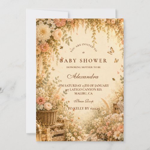 Elegant Floral Boho Baby Shower Invitation
