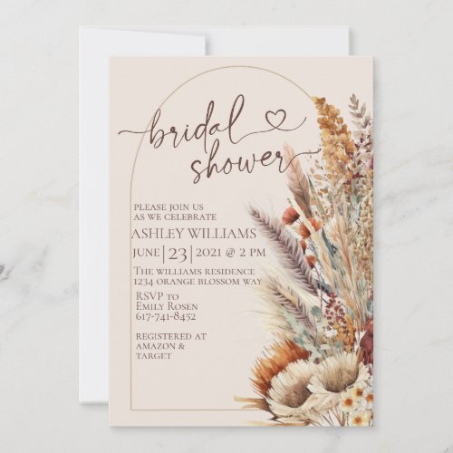 Elegant floral boho bohemian bridal shower invitation