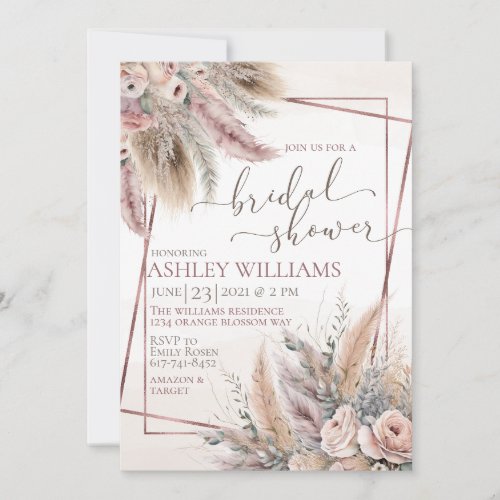 Elegant floral boho bohemian bridal shower invitation
