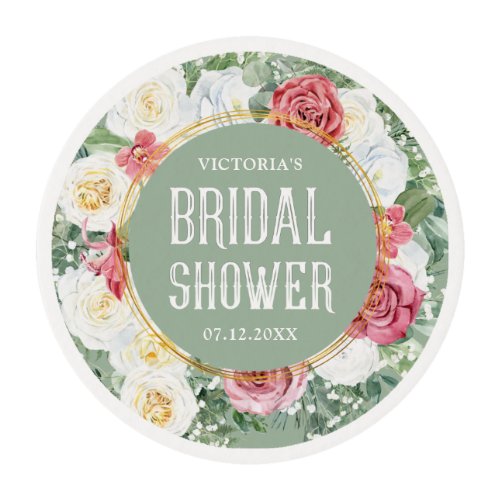 Elegant Floral Boho Bridal Shower Edible Frosting Rounds