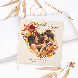Elegant Floral Boho Fall in Love Photo Wedding  Guest Book