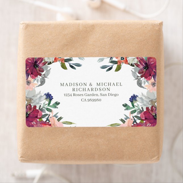 Elegant Floral Boho Fall Wedding Return Address Label (Insitu)