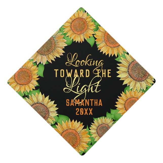  Elegant Floral Boho Inspirational Quote Sunflower Graduation Cap Topper (Front)