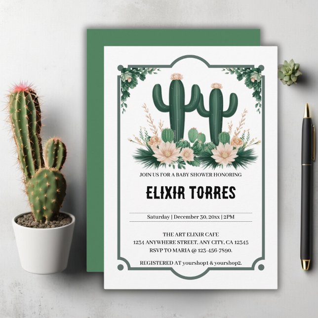 Elegant Floral Boho Modern Cactus Baby Shower Invitation (Creator Uploaded)