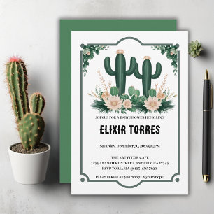 Elegant Floral Boho Modern Cactus Baby Shower Invitation