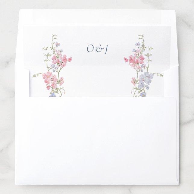 Elegant Floral Boho Monogram Wedding Envelope Liner (In Envelope)