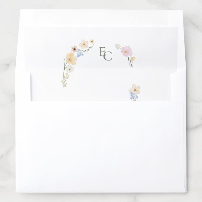 Elegant Floral Boho Monogram Wedding Envelope Liner (In Envelope)