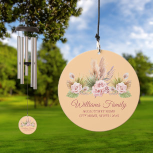 elegant floral boho pampas grass home address wind chime 
