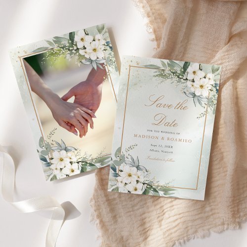 Elegant Floral Boho Photo Wedding Save The Date Invitation