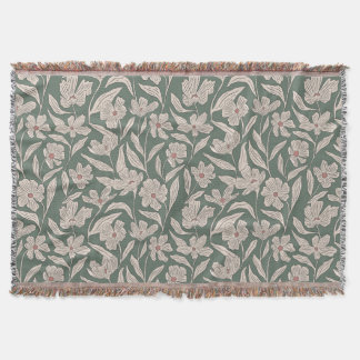 Elegant Floral Boho Pink & Dark Green Botanical Throw Blanket