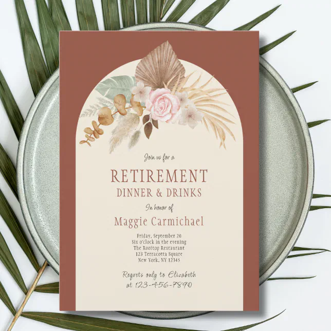 Elegant Floral Boho Retirement Dinner Invitation | Zazzle