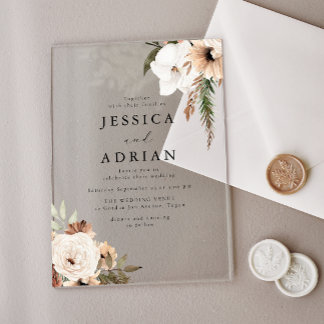 Elegant Floral Boho Wedding Clear Acrylic Invitations