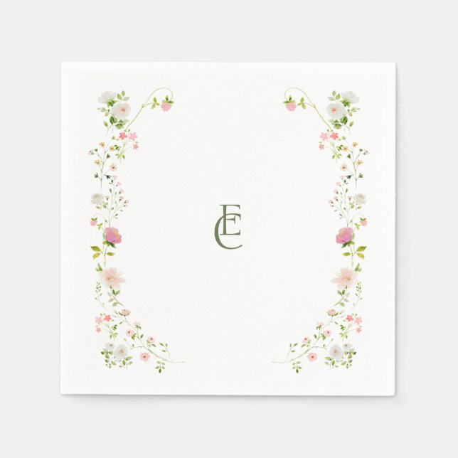 Elegant floral Boho Wedding Napkins (Front)
