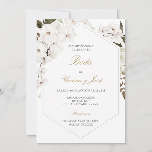 Elegant floral boho wedding Spanish Invitation (Front)