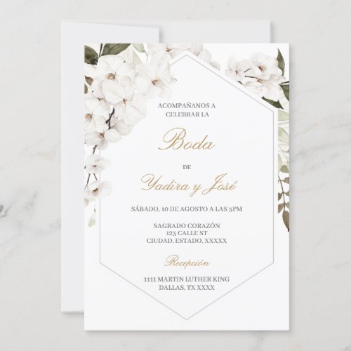 Elegant floral boho wedding Spanish Invitation