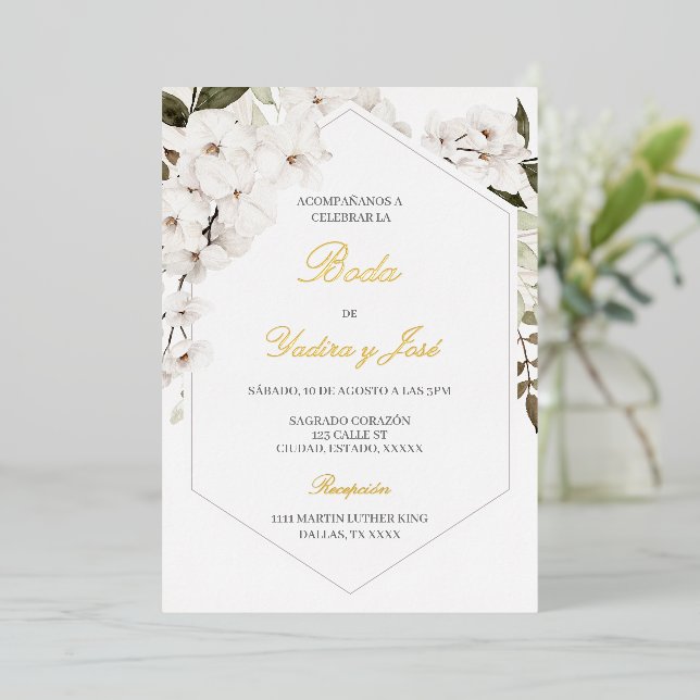 Elegant floral boho wedding Spanish Invitation Foil Invitation (Standing Front)