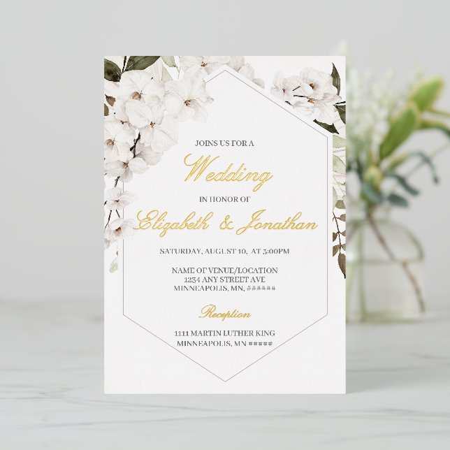 Elegant floral boho wedding Spanish Invitation Foil Invitation (Standing Front)