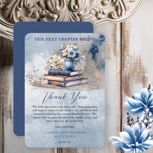 Elegant Floral Books Our Next Chapter Baby Shower Thank You Card (Rustic Vintage Look Elegance "Our Next Chapter Begins . . ."Old Books and Flowers Baby Shower Invite)