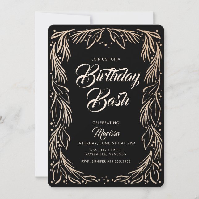 Elegant Floral Border Birthday Bash Invitation (Front)