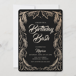 Elegant Floral Border Birthday Bash Invitation