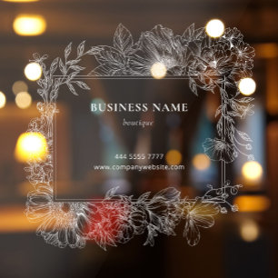 Elegant Floral Border Boutique Salon Business Name Window Cling