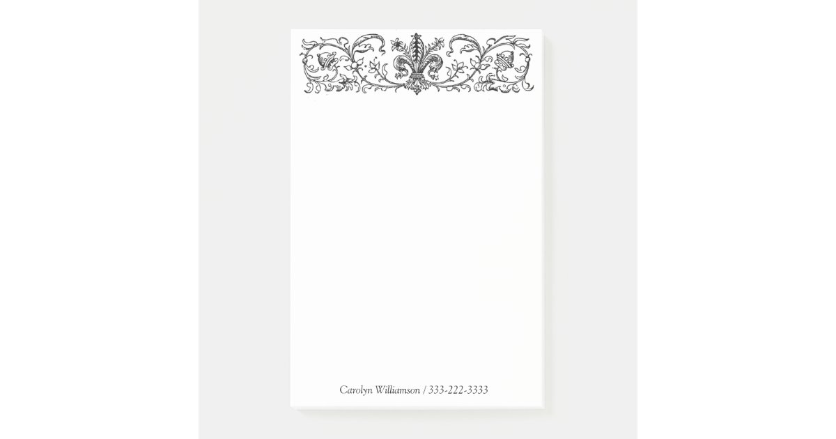 Elegant Floral Border Custom Black White Large Post-it Notes
