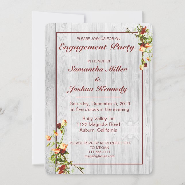Elegant Floral Border Engagement Party Invitation (Front)