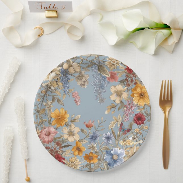 Elegant Floral Border Paper Plates (Wedding)