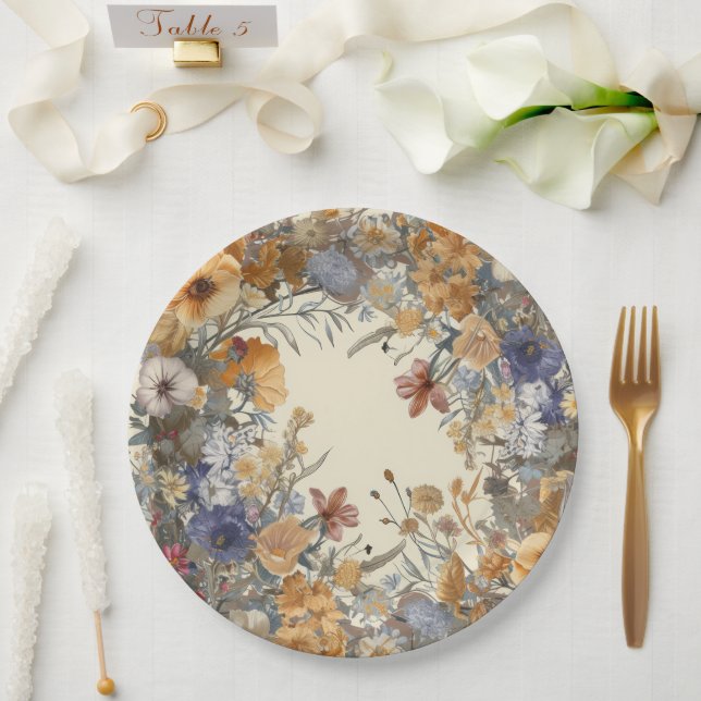 Elegant Floral Border Paper Plates (Wedding)