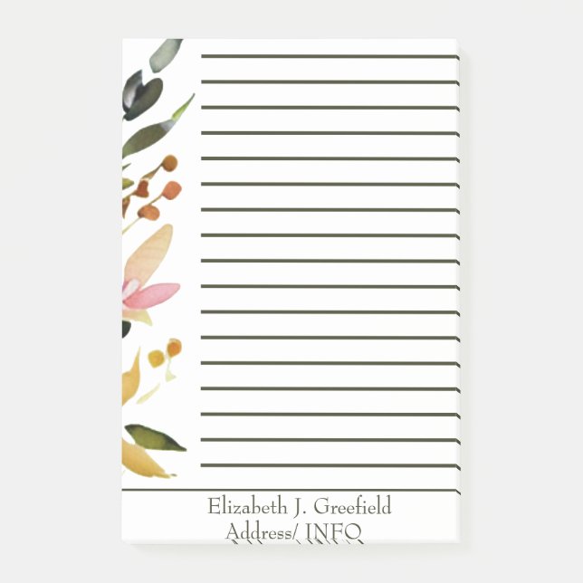 Elegant floral border personalized post-it notes (Front)